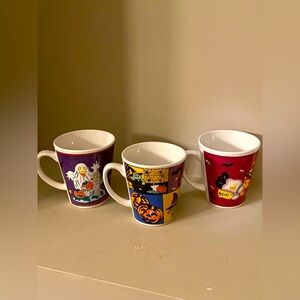 Vintage Set Of Three Halloween Mugs 12 OZ Ghost Witch Pumpkin Mummy Spooky Boo